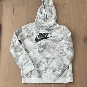 Nike White and Gray Graphic Hoodie